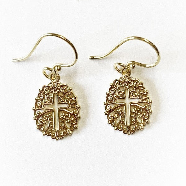 Southern Gates® 14k Gold Filigree Cross Earrings